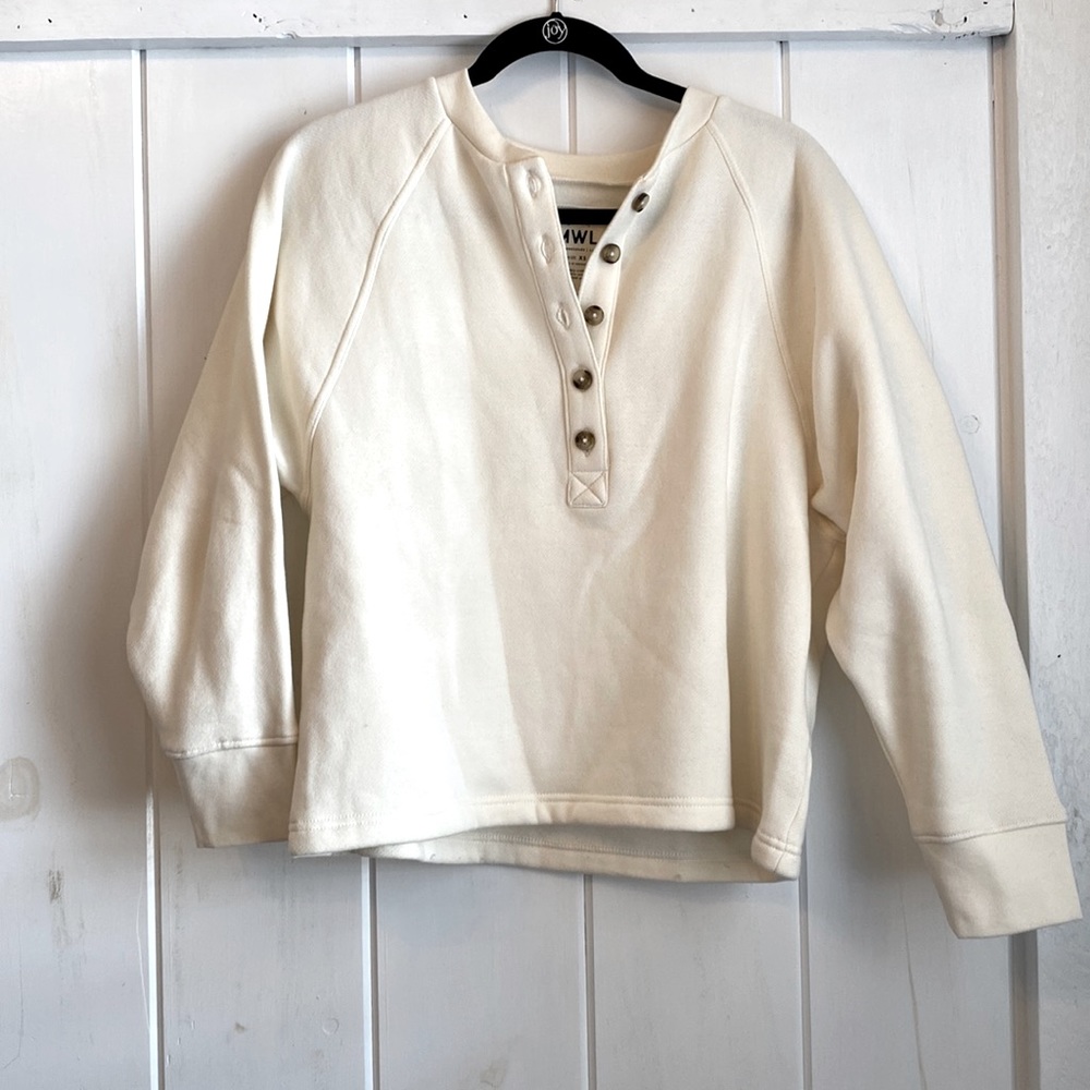 Madewell Cream Henley Snap-Button Sweatshirt